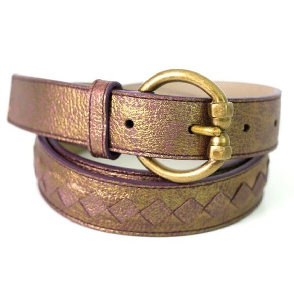 NWOT BOTTEGA VENETA ITALY GOLD MAUVE GENUINE LEATHER SKINNY DRESS BELT 34\